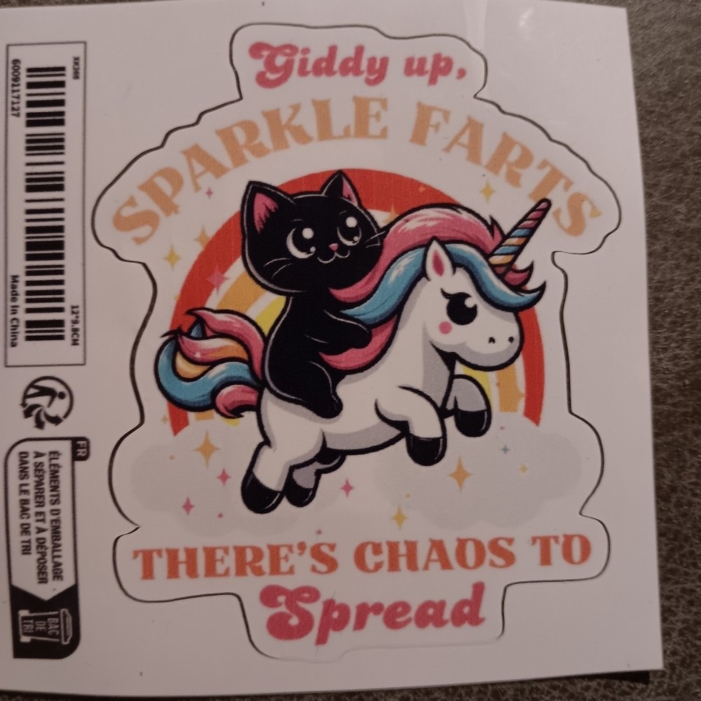 Unicorn and Cat Sticker with Rainbow Colors